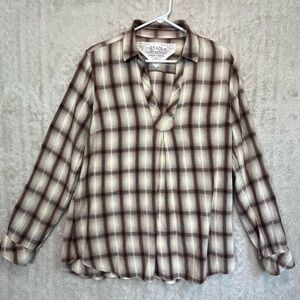Ryan Michael Brown Cream Plaid Tunic Size Large Western Cowgirl Collared Navajo